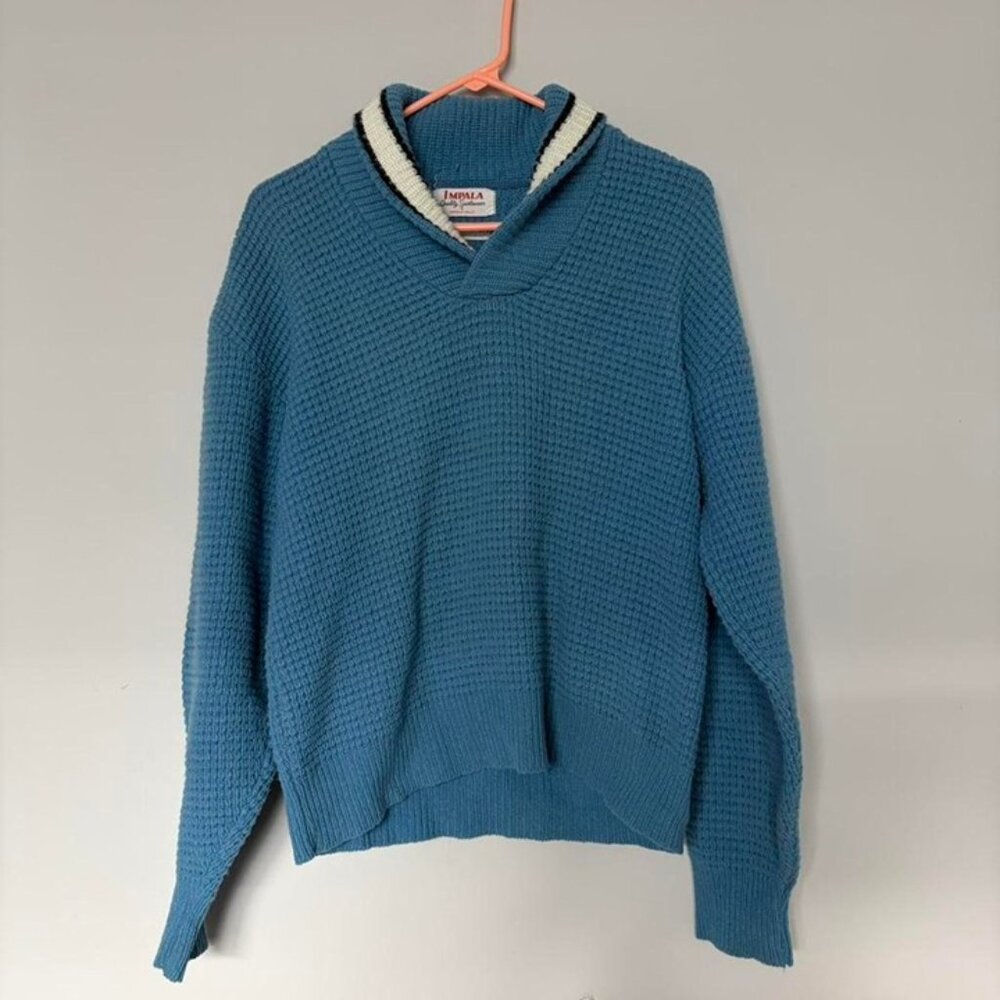 Vintage blue Impala wool blend varsity sweater